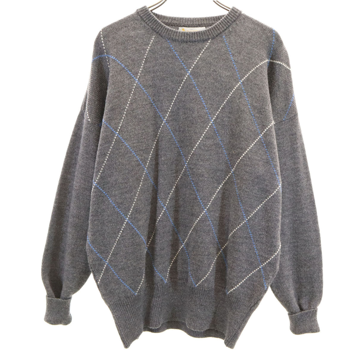 Aquascutum アクアスキュータム 80s 90s イングランド製 オールド アーガイル柄 長袖 セーター 40 チャコールグレー ニット メンズ