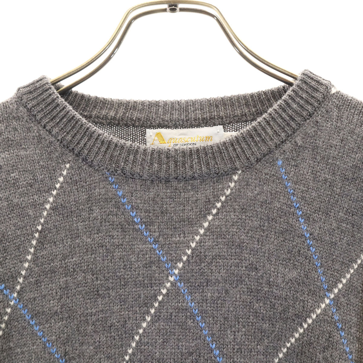 Aquascutum アクアスキュータム 80s 90s イングランド製 オールド アーガイル柄 長袖 セーター 40 チャコールグレー ニット メンズ