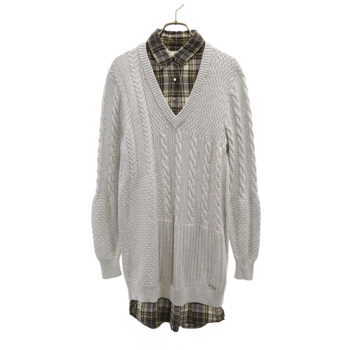 DIESEL ディーゼル 長袖 レイヤード ニット ワンピース XS グレー レディース