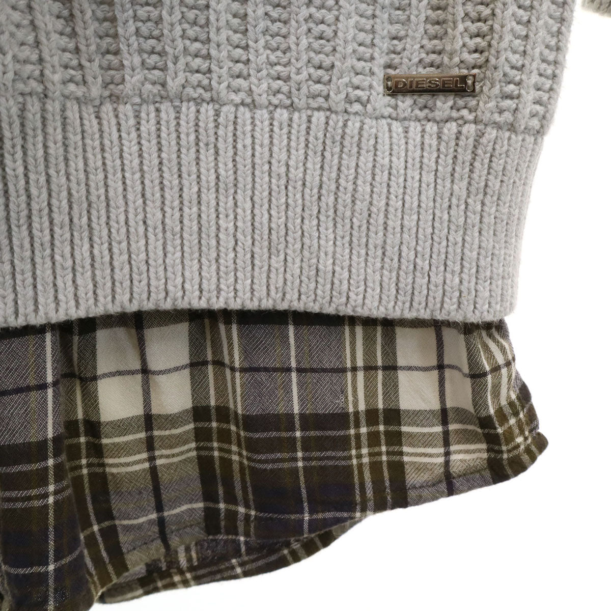 DIESEL ディーゼル 長袖 レイヤード ニット ワンピース XS グレー レディース