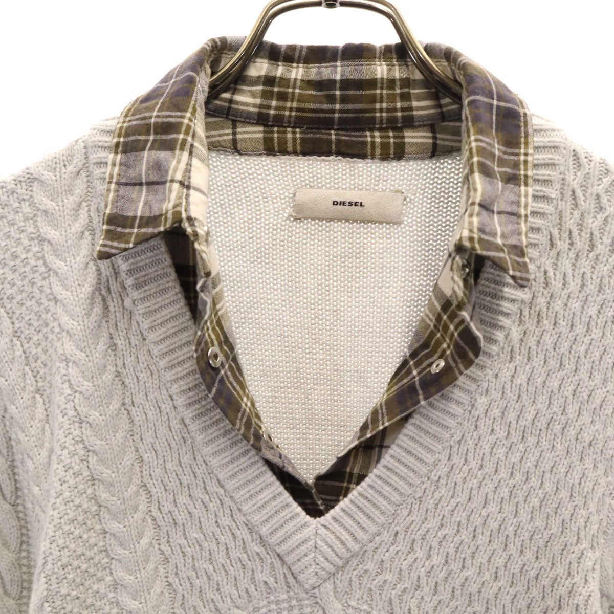 DIESEL ディーゼル 長袖 レイヤード ニット ワンピース XS グレー レディース