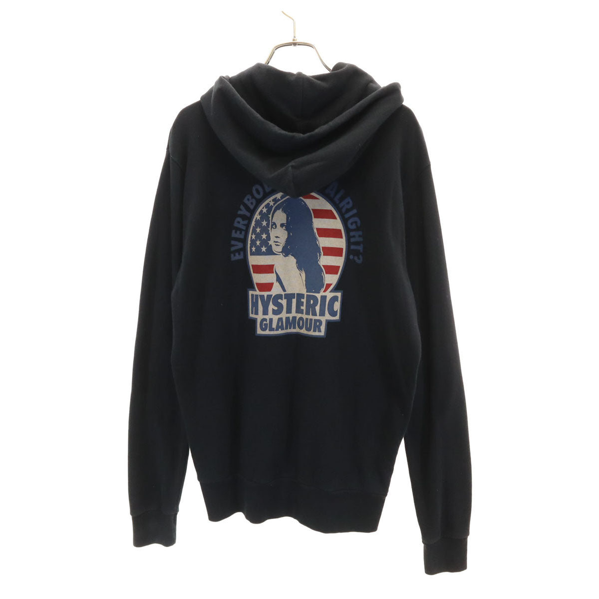 HYSTERIC GLAMOUR ヒステリックグラマー 日本製 バックロゴ 長袖 スウェット ジップパーカー L ブラック レディース
