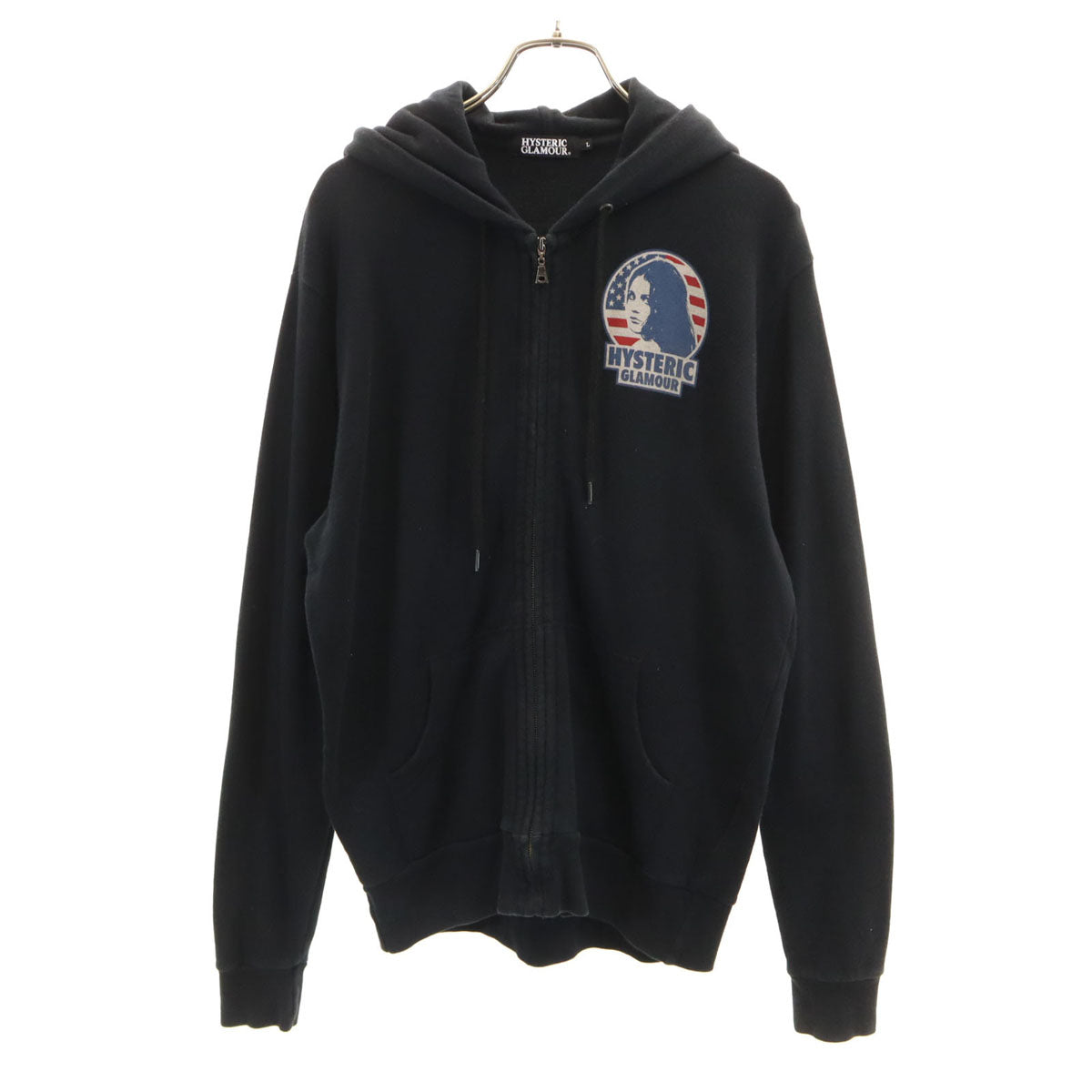 HYSTERIC GLAMOUR ヒステリックグラマー 日本製 バックロゴ 長袖 スウェット ジップパーカー L ブラック レディース