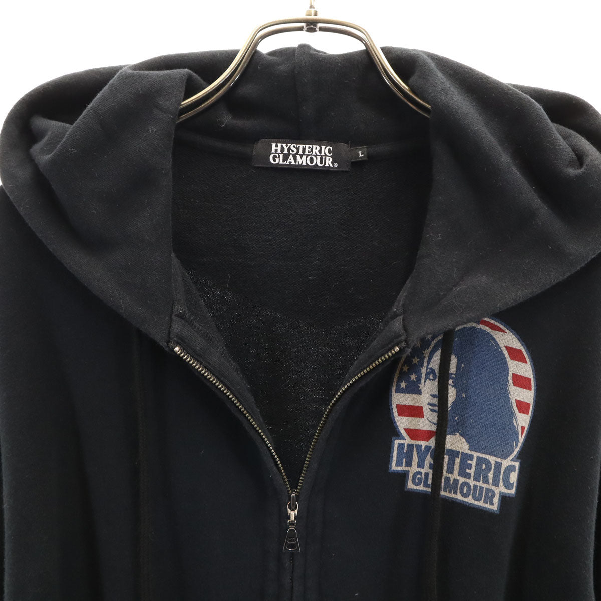 HYSTERIC GLAMOUR ヒステリックグラマー 日本製 バックロゴ 長袖 スウェット ジップパーカー L ブラック レディース