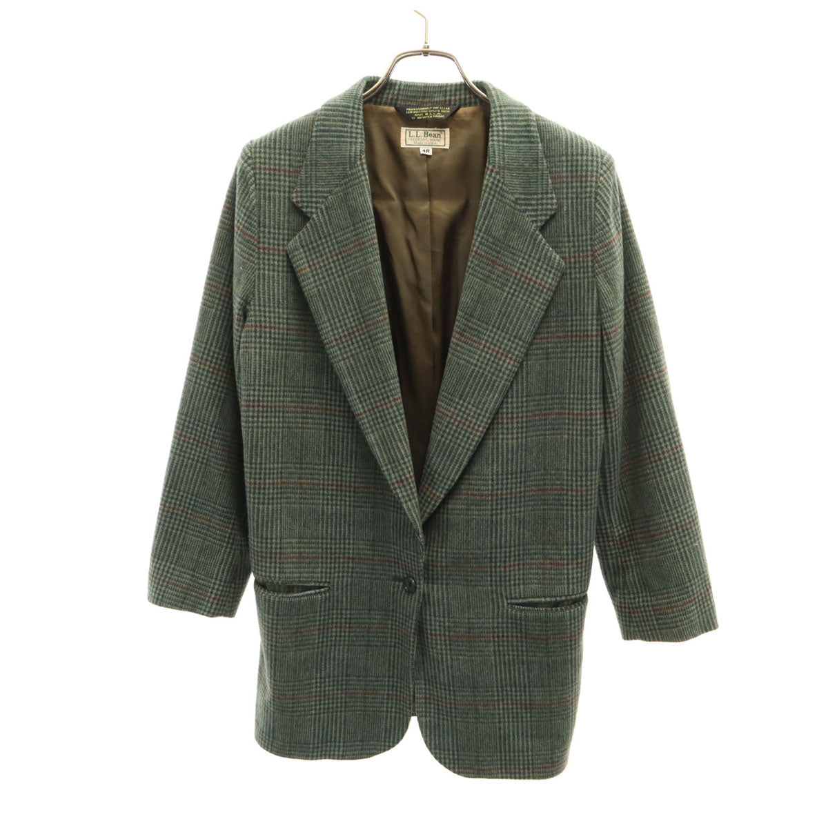 L.L.Bean エルエルビーン 80s USA製 ヴィンテージ グレンチェック テーラードジャケット 4R カーキ アウトドア レディース