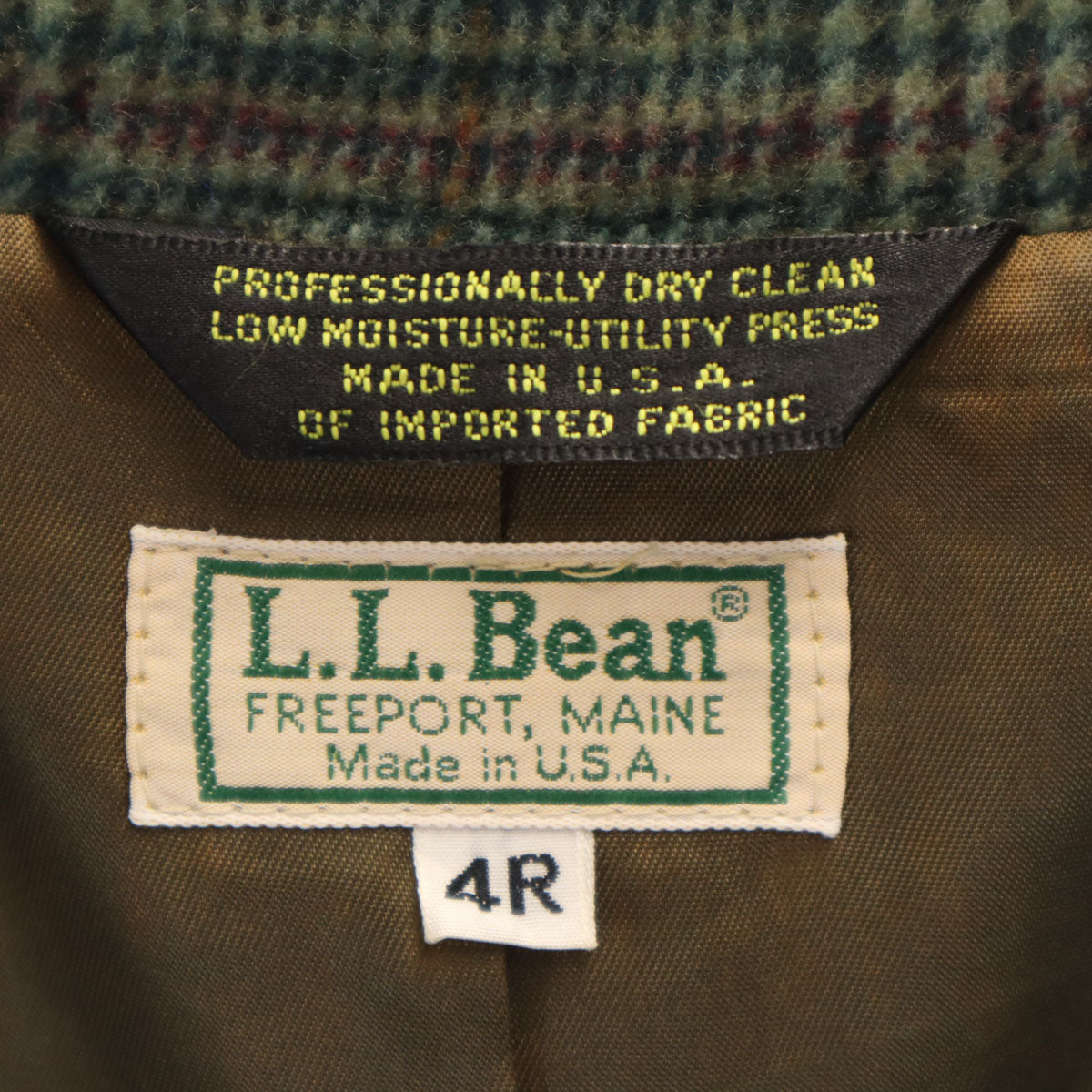L.L.Bean エルエルビーン 80s USA製 ヴィンテージ グレンチェック テーラードジャケット 4R カーキ アウトドア レディース