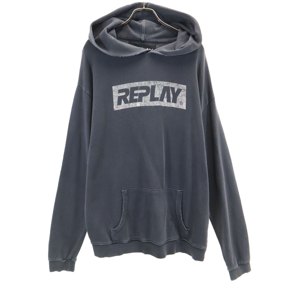 REPLAY リプレイ 長袖 ヴィンテージ加工 スウェットパーカー M チャコールグレー メンズ