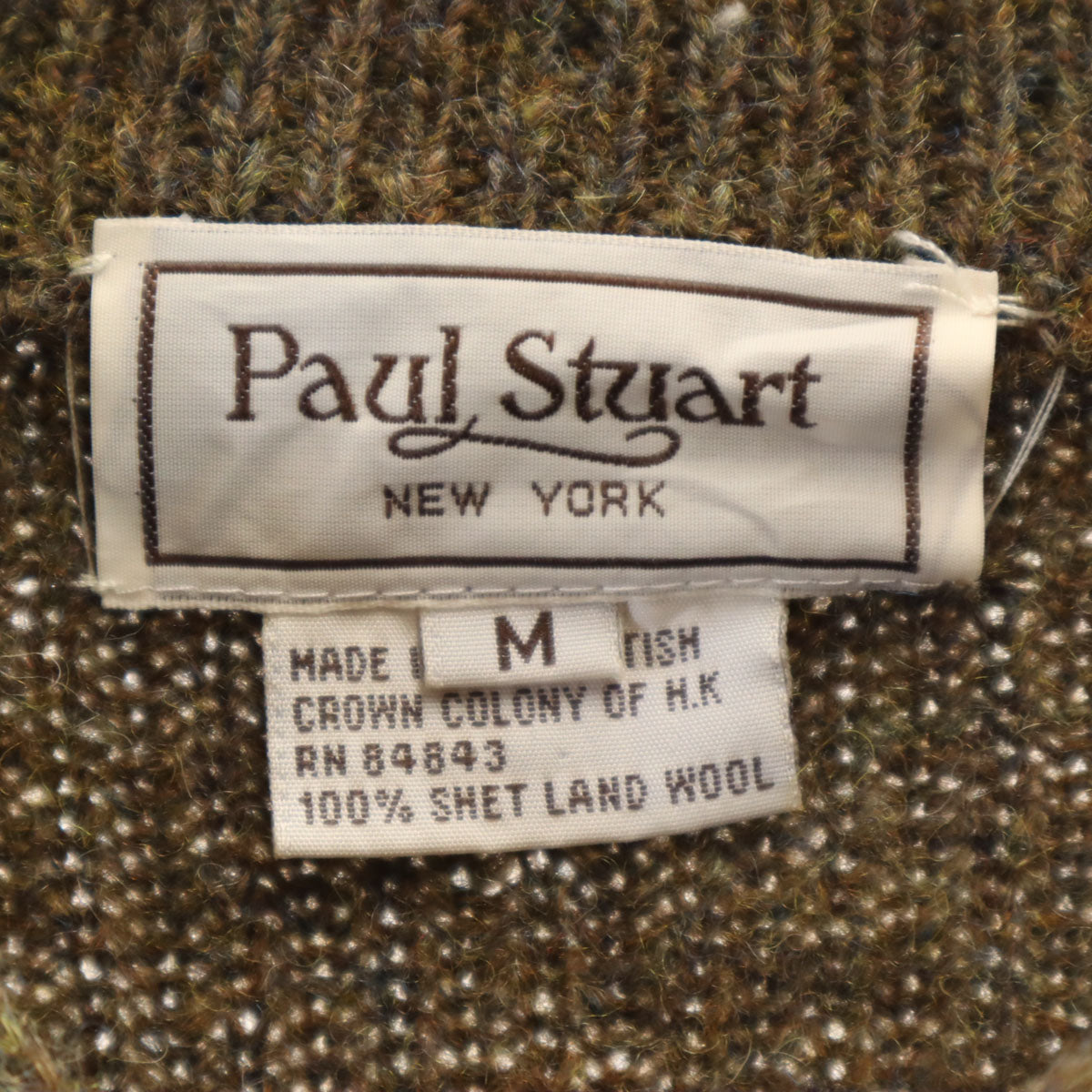 Paul Stuart ポールステュアート ウール 長袖 Vネック セーター M カーキ系 ニット メンズ