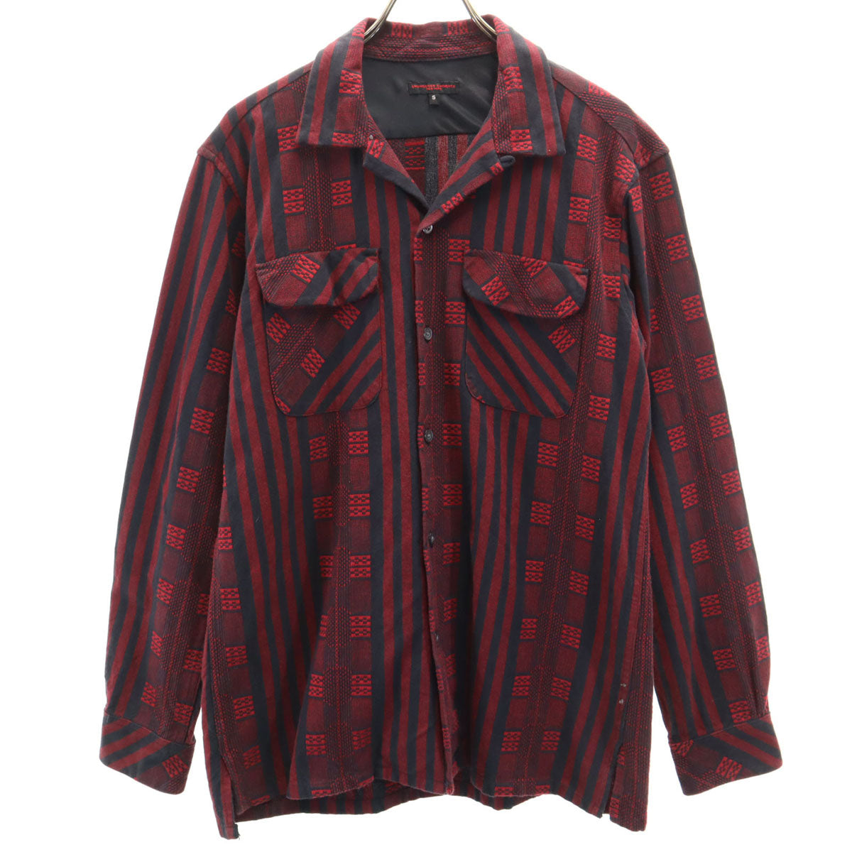 ENGINEERED GARMENTS エンジニアドガーメンツ USA製 ストライプ柄 長袖 オープンカラーシャツ S レッド 開襟 メンズ