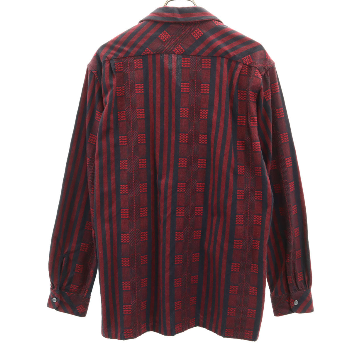 ENGINEERED GARMENTS エンジニアドガーメンツ USA製 ストライプ柄 長袖 オープンカラーシャツ S レッド 開襟 メンズ