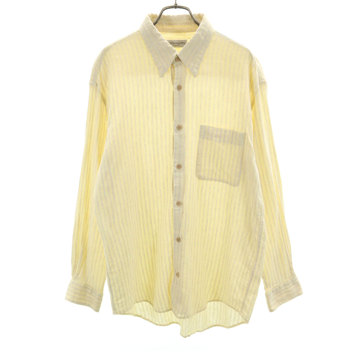 mila schon ミラショーン 日本製 リネンブレンド ストライプ柄 長袖 シャツ イエロー系 メンズ