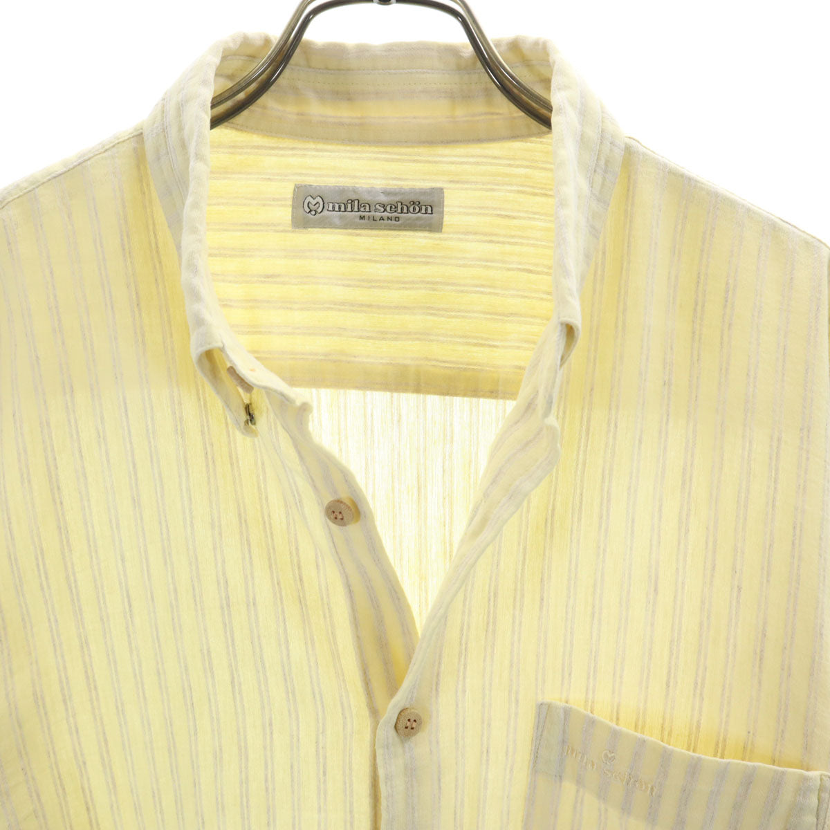 mila schon ミラショーン 日本製 リネンブレンド ストライプ柄 長袖 シャツ イエロー系 メンズ