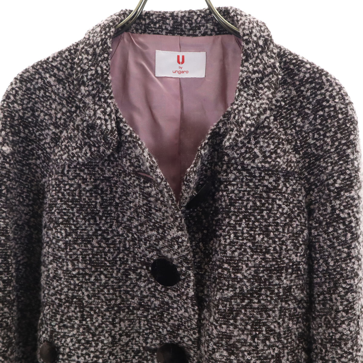 U by ungaro ユーバイウンガロ 日本製 ウールブレンド ツイード ジャケット 36 ピンク×ブラウン系 レディース