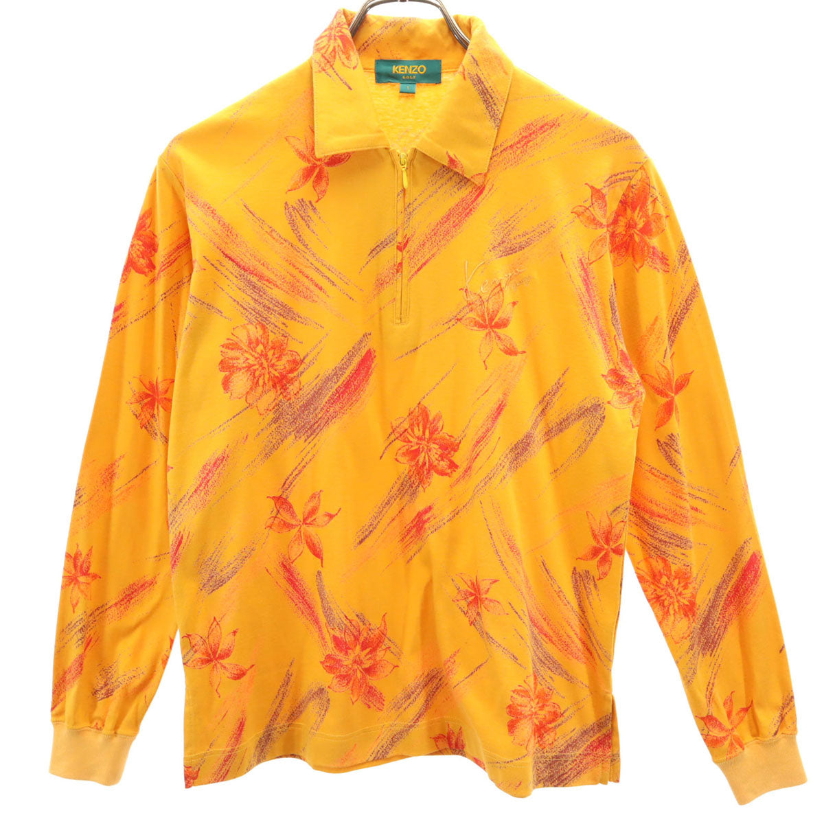 KENZO GOLF ケンゾーゴルフ 90s 日本製 オールド 総柄 長袖 ハーフジップ カットソー 1 オレンジ メンズ