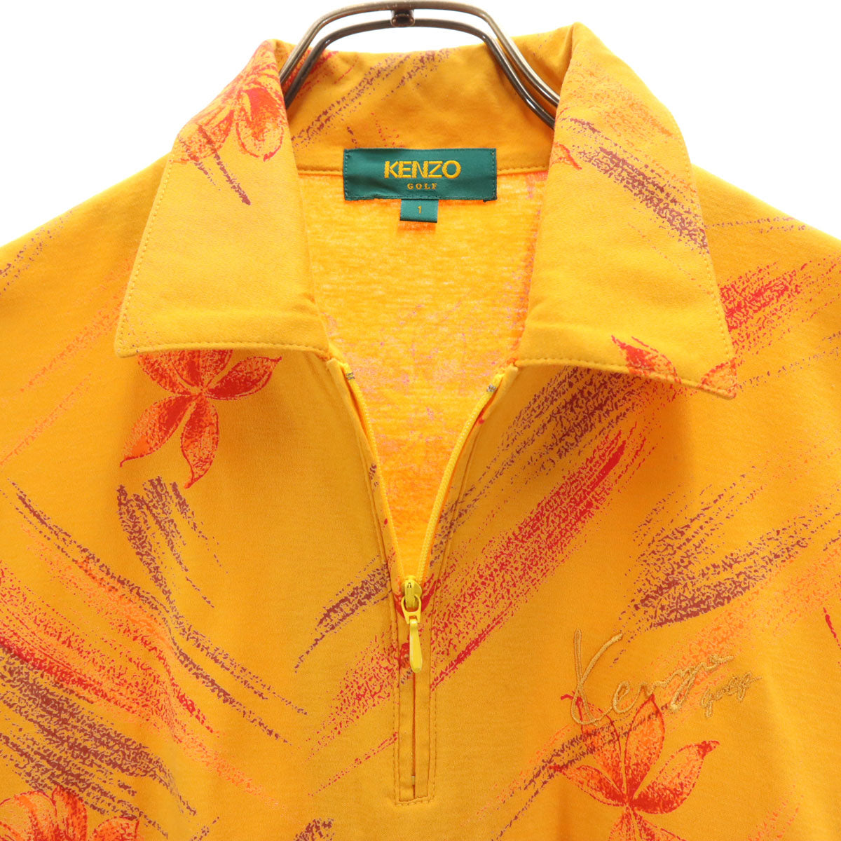 KENZO GOLF ケンゾーゴルフ 90s 日本製 オールド 総柄 長袖 ハーフジップ カットソー 1 オレンジ メンズ