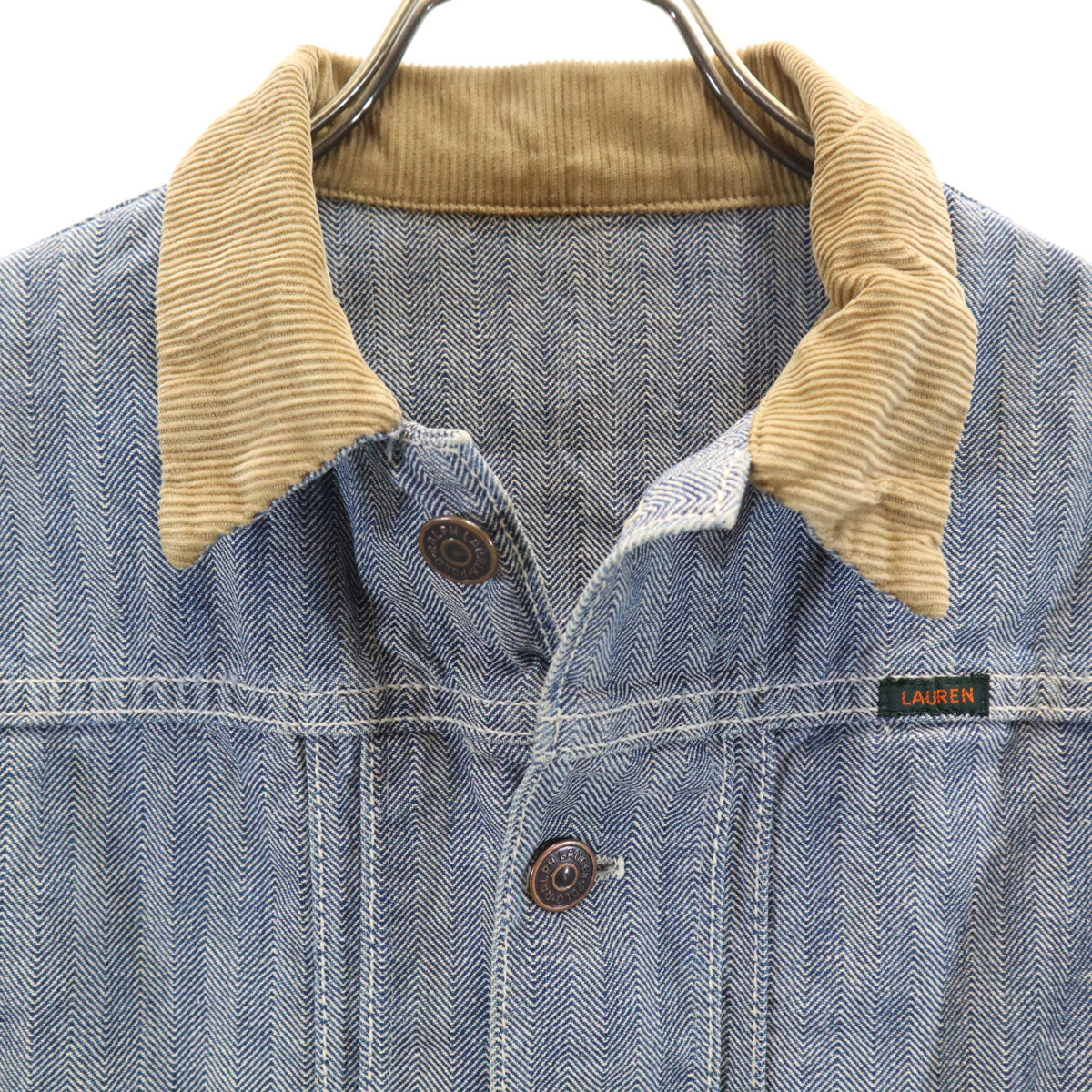 RALPH LAUREN ラルフローレン 80s USA製 ヴィンテージ ヘリンボーン柄 デニムジャケット 10 ネイビー ジージャン レディース