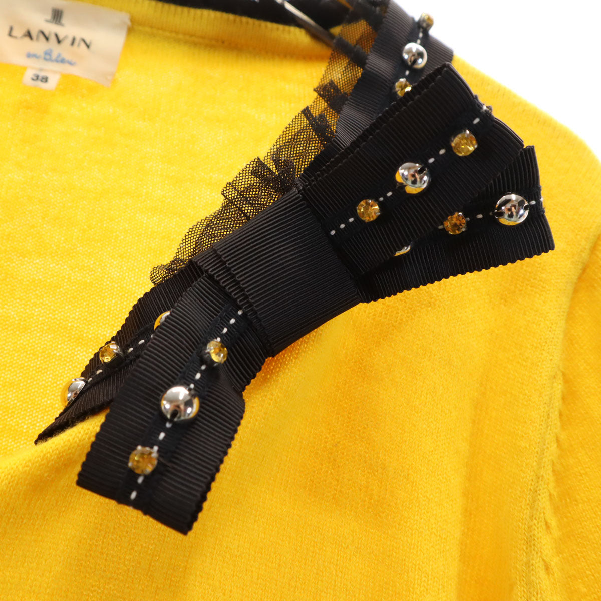 LANVIN en Bleu ランバンオンブルー 長袖 ニットカーディガン 38 イエロー レディース