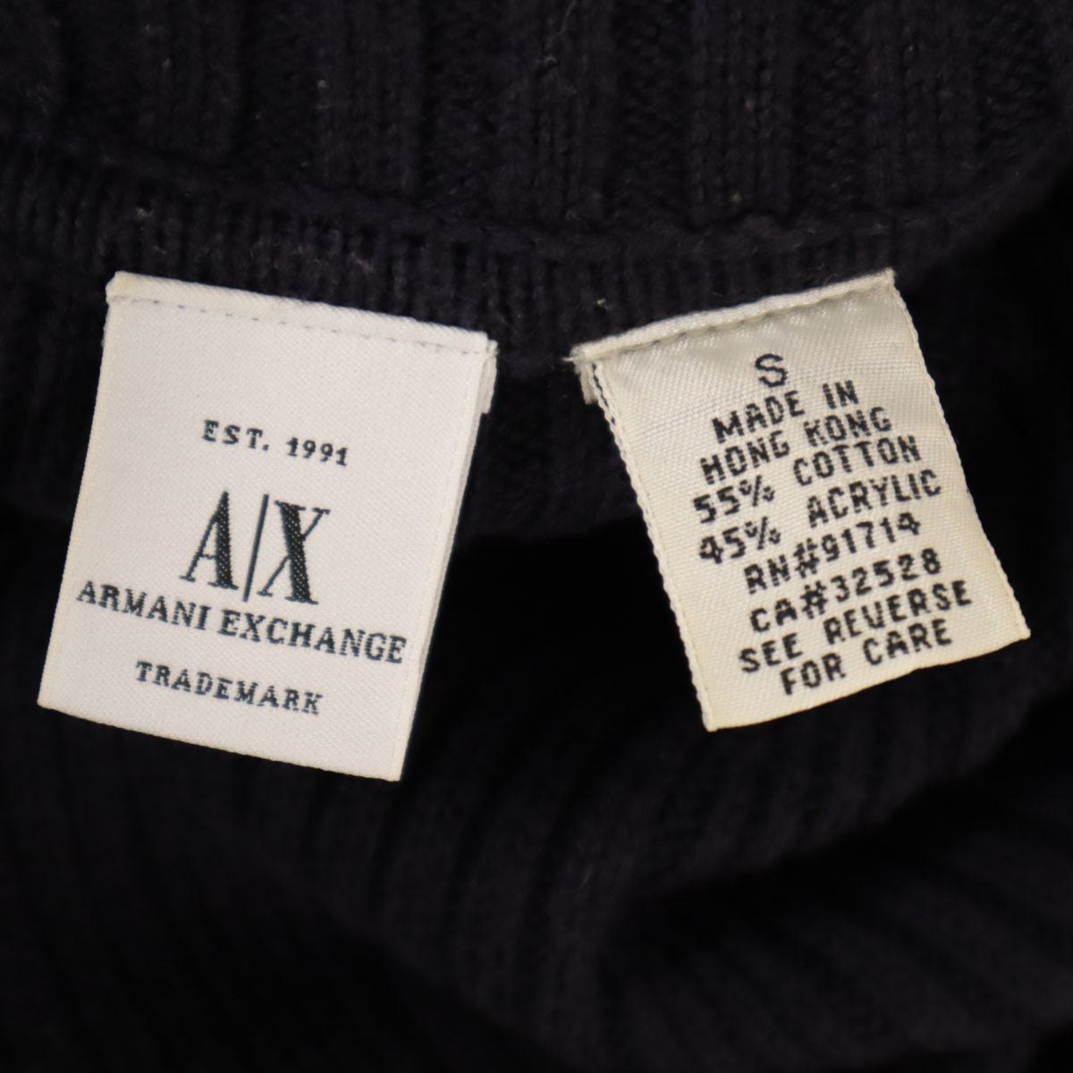 ARMANI EXCHANGE アルマーニエクスチェンジ 90s オールド 長袖 ハイネック リブ ニット S ネイビー レディース