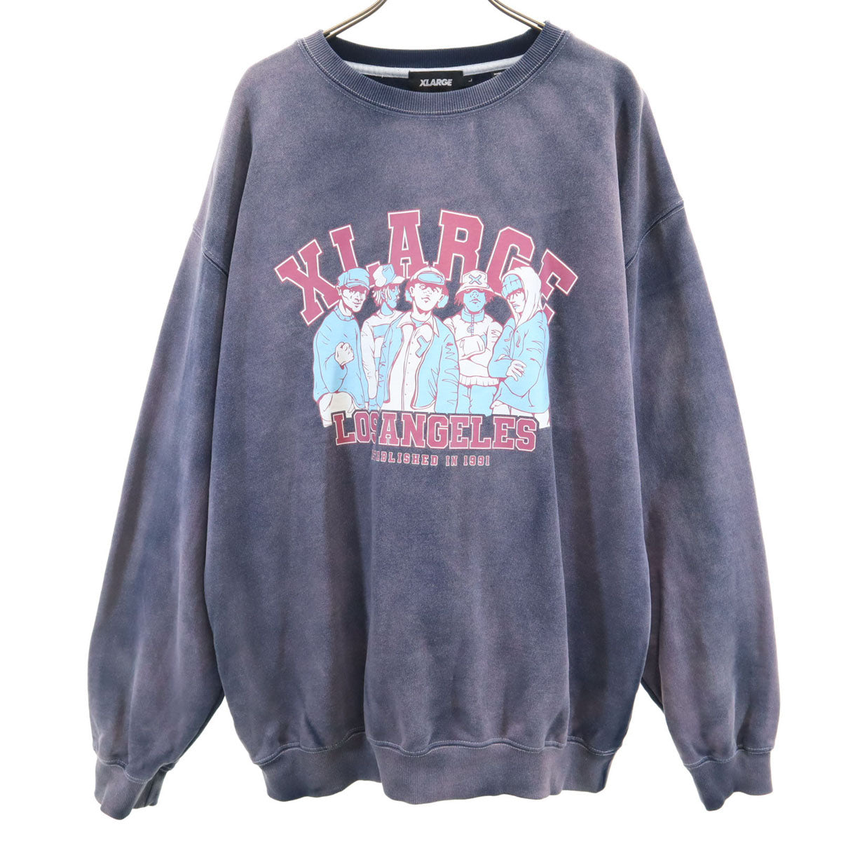XLARGE エクストララージ 長袖 ブリーチ加工 スウェット トレーナー L ネイビー メンズ