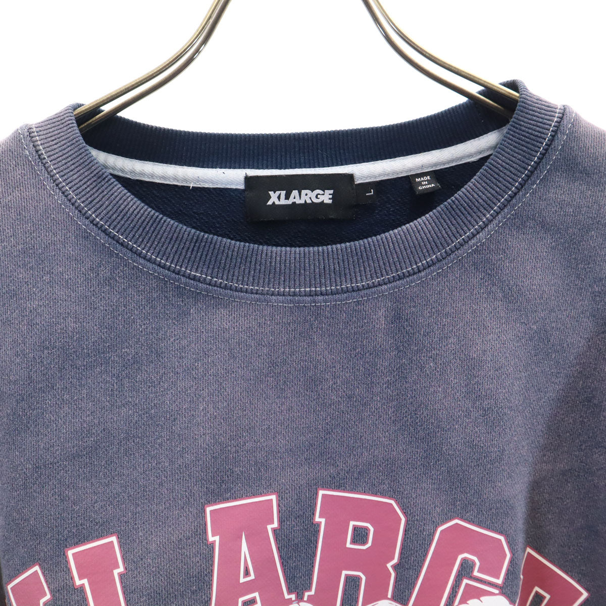 XLARGE エクストララージ 長袖 ブリーチ加工 スウェット トレーナー L ネイビー メンズ