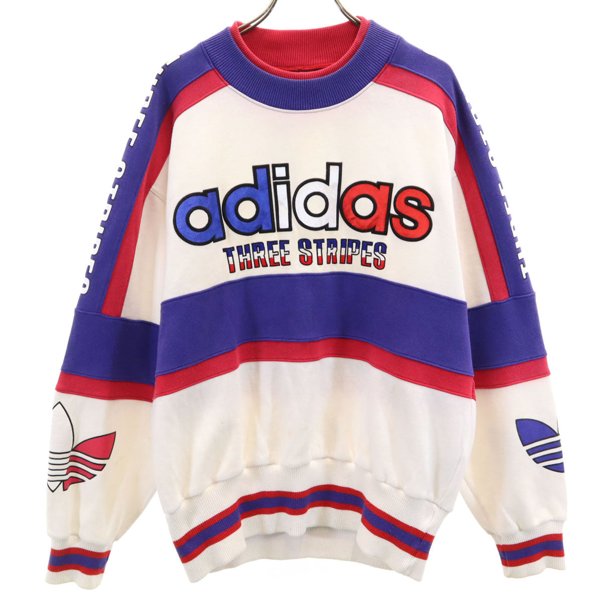 adidas アディダス 80s 日本製 ヴィンテージ 長袖 スウェット トレーナー M-L ホワイト デサント メンズ