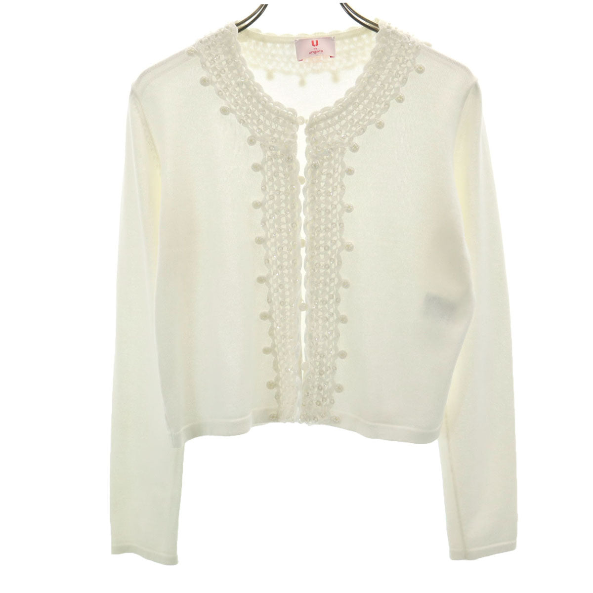 U by ungaro ユーバイウンガロ 長袖 ニットカーディガン M ホワイト 装飾 レディース