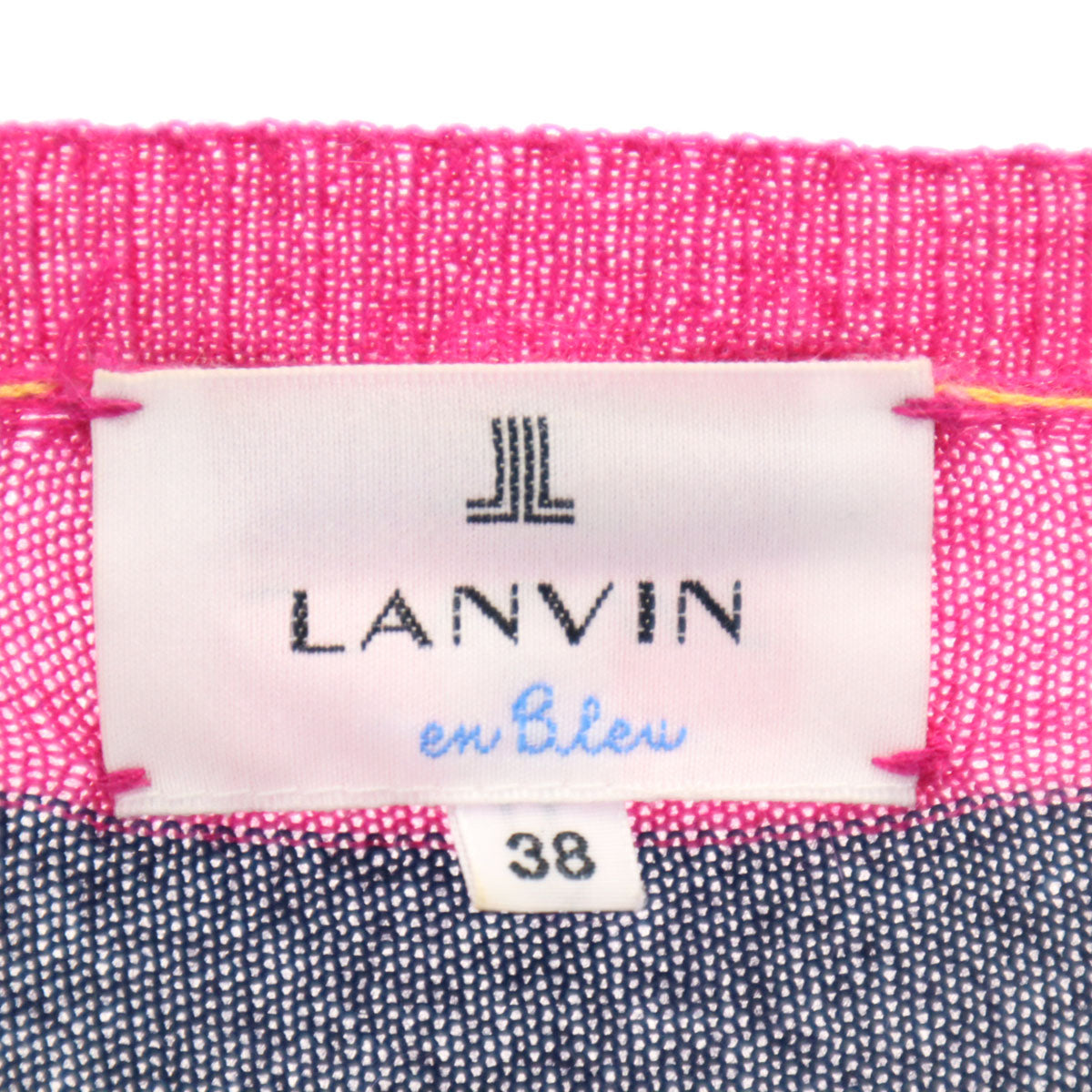 LANVIN en Bleu ランバンオンブルー ボーダー柄 長袖 Vネック ニット 38 ピンク セーター レディース