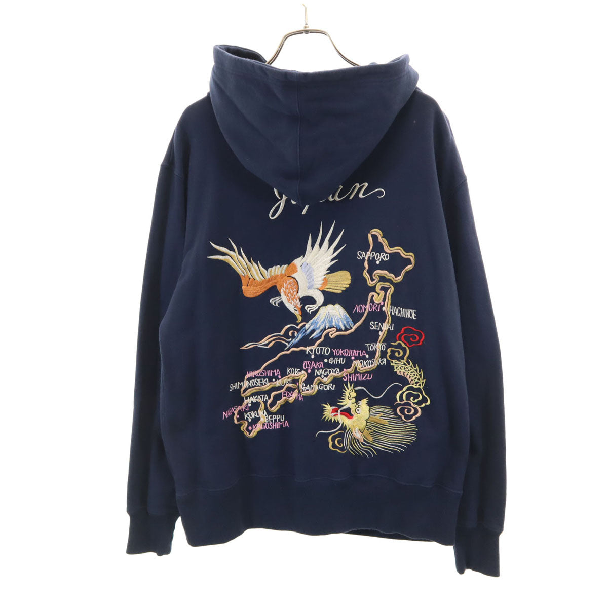 BEAMS ビームス TAILOR TOYO テーラー東洋 別注 日本マップ刺繍 長袖 スカ スウェットパーカー S ネイビー 東洋エンタープライズ 和柄 龍 鷹 鷲 メンズ