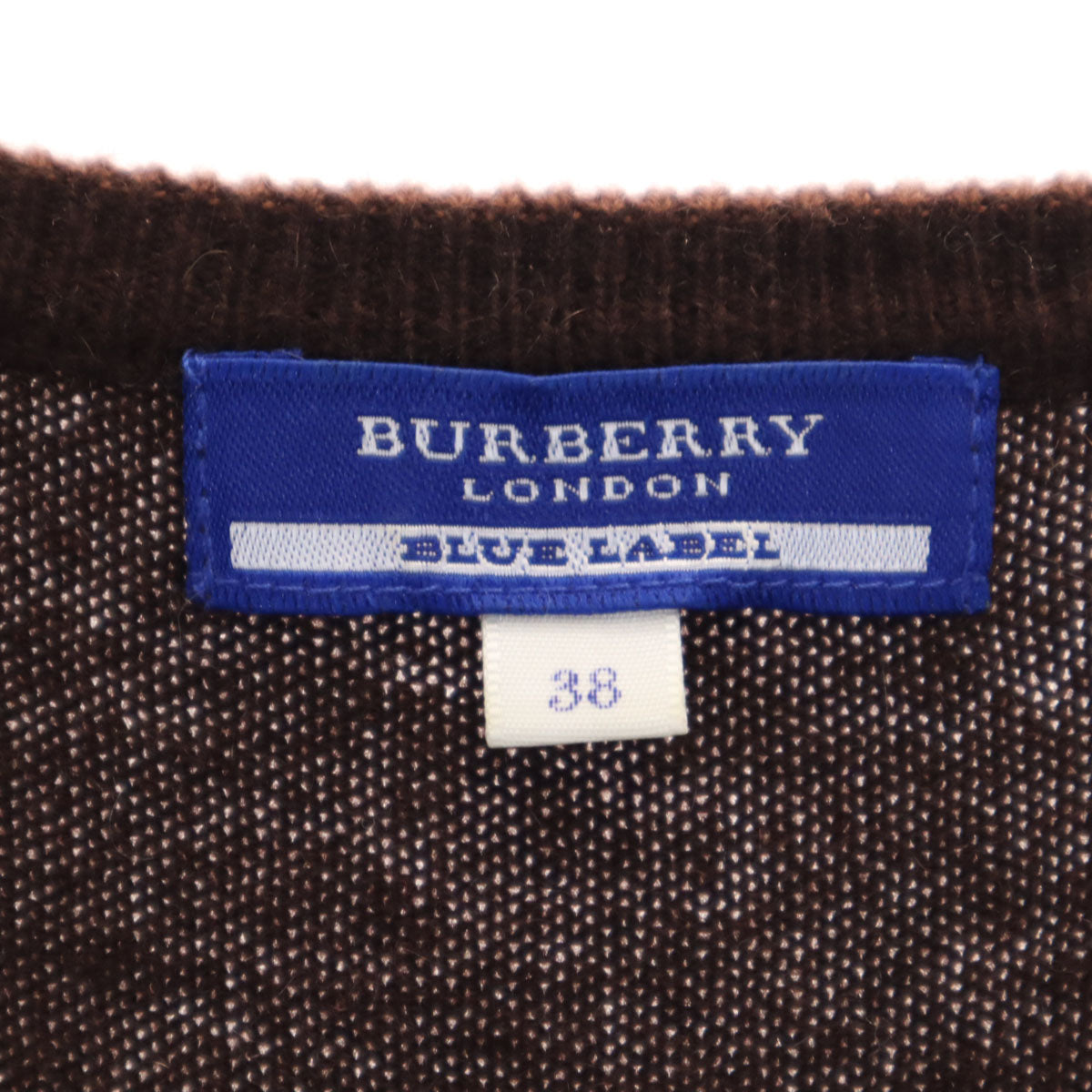 BURBERRY LONDON BLUE LABEL バーバリー ロンドン ブルーレーベル アーガイル柄 半袖 ニット 38 ブラウン 三陽商会 セーター レディース