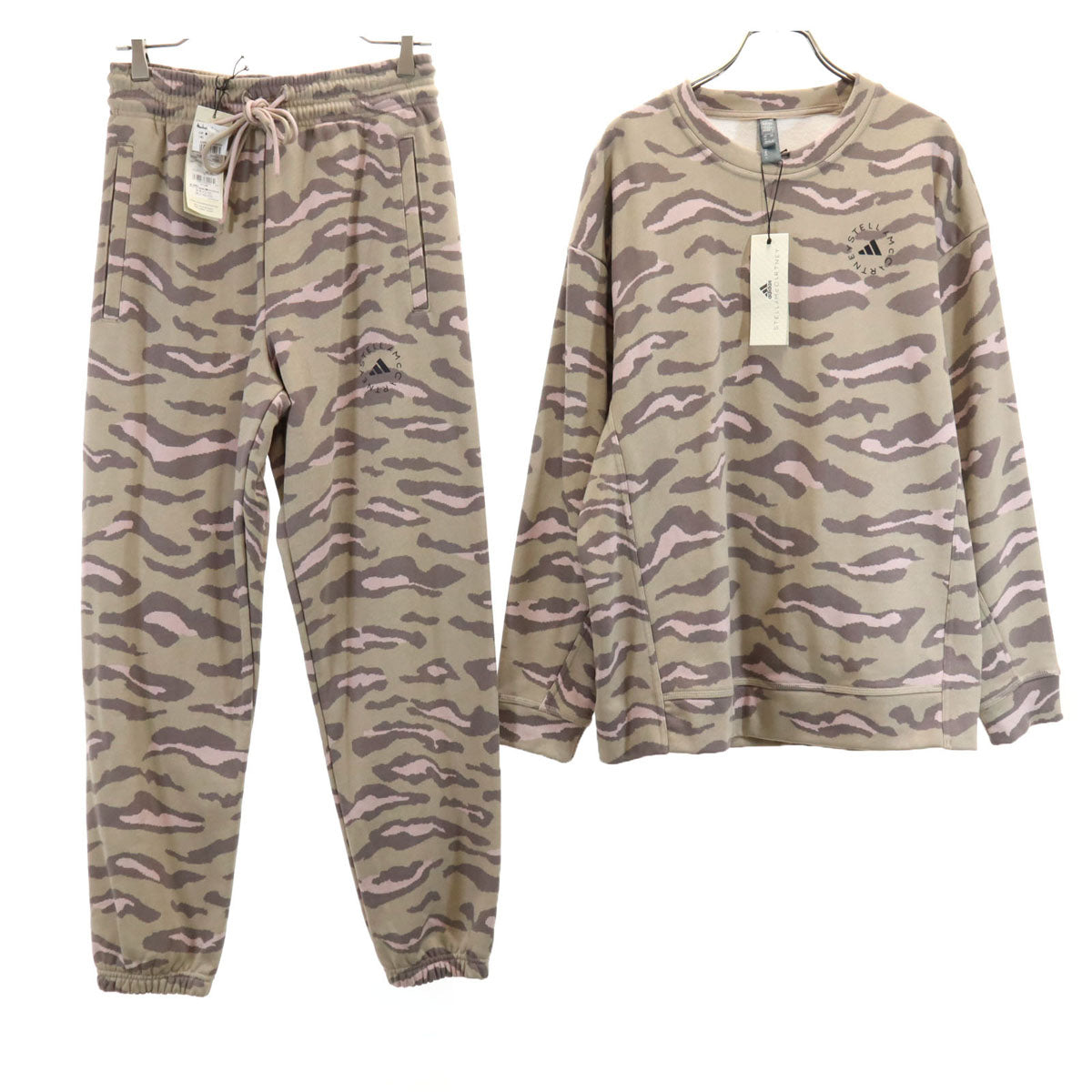 adidas by Stella McCartney アディダスバイステラマッカートニー 未使用 アニマル柄 長袖 スウェット トレーナー 上下 セットアップ S/M ベージュ レディース