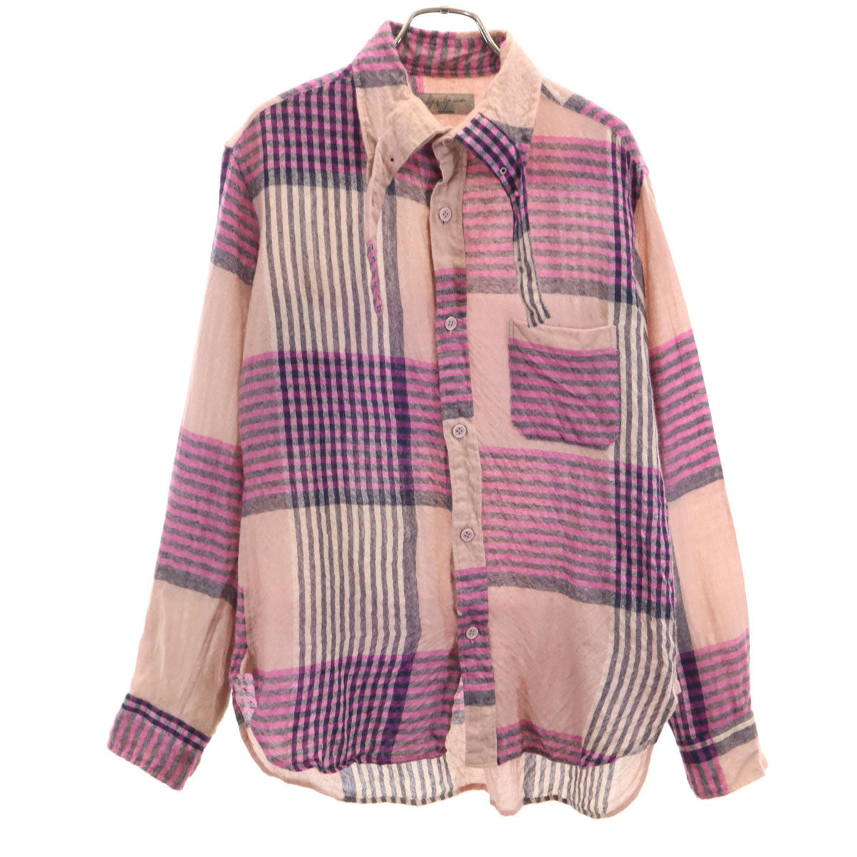 Yohji Yamamoto pour homme ヨウジヤマモトプルオム 13AW チェック柄 長袖 ネルシャツ ピンクベージュ メンズ
