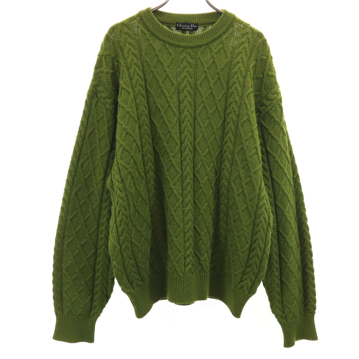 Christian Dior MONSIEUR クリスチャンディオール ムッシュ 90s オールド 長袖 アラン セーター L グリーン ニット メンズ