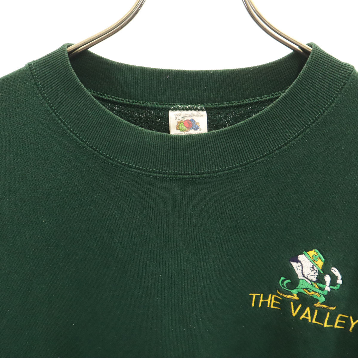 FRUIT OF THE LOOM フルーツオブザルーム 90s USA製 オールド ノートルダム大学 レプラコーン 長袖 スウェット トレーナー XL 深緑 メンズ