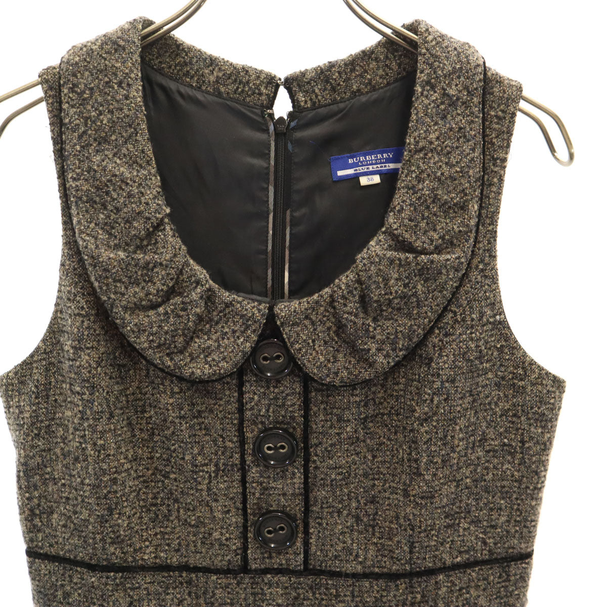 BURBERRY LONDON BLUE LABEL バーバリー ロンドン ブルーレーベル ノースリーブ ツイード ワンピース 38 マルチ 三陽商会 レディース