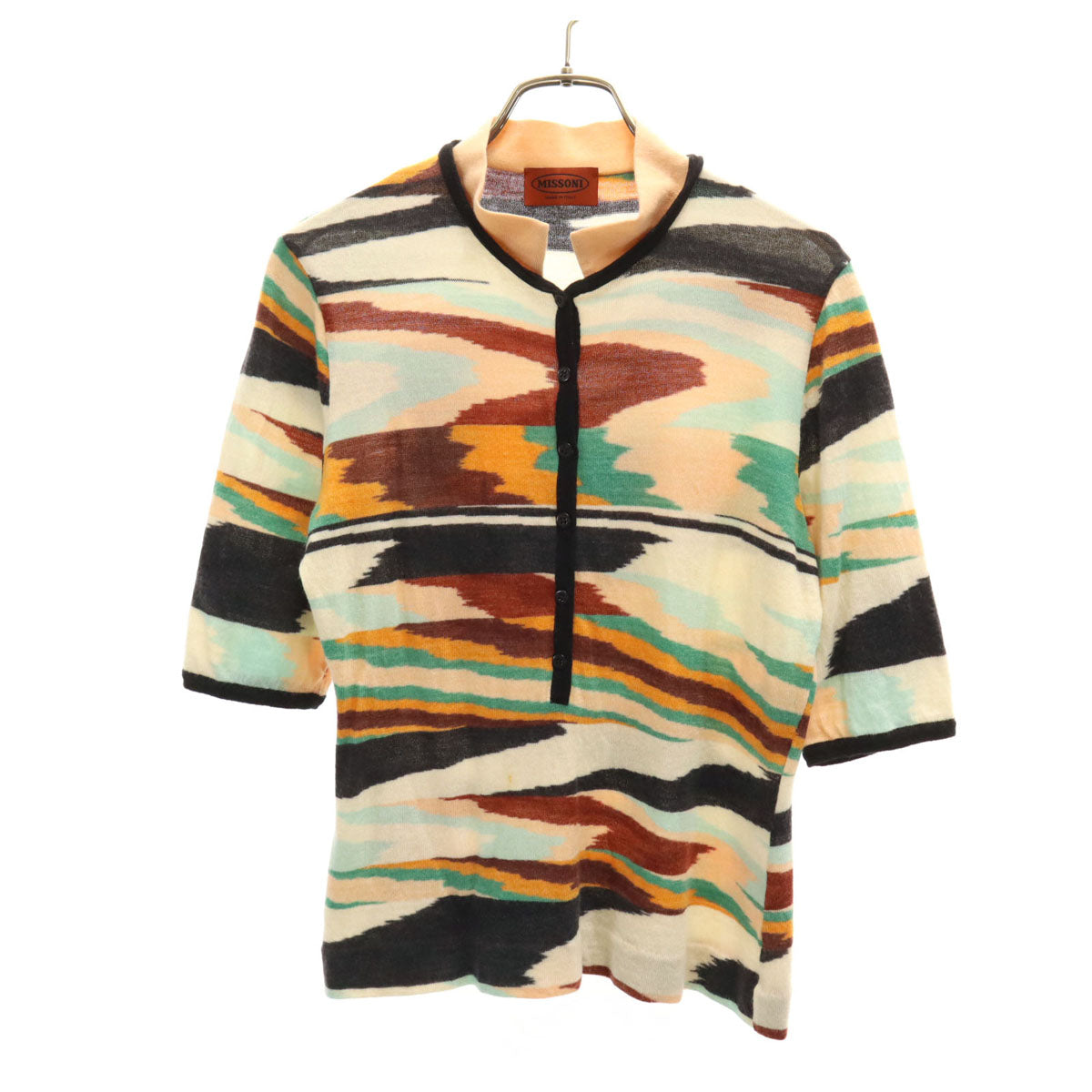 Missoni ミッソーニ イタリア製 総柄 半袖 ポロ ニット 44 マルチ レディース