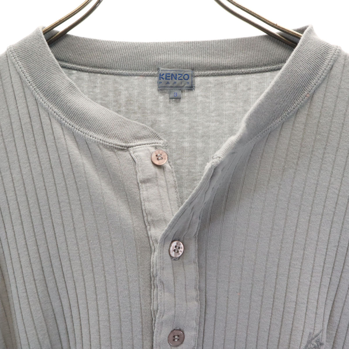 KENZO ケンゾー 90s オールド 日本製 長袖 ヘンリーネック カットソー 3 グレー メンズ