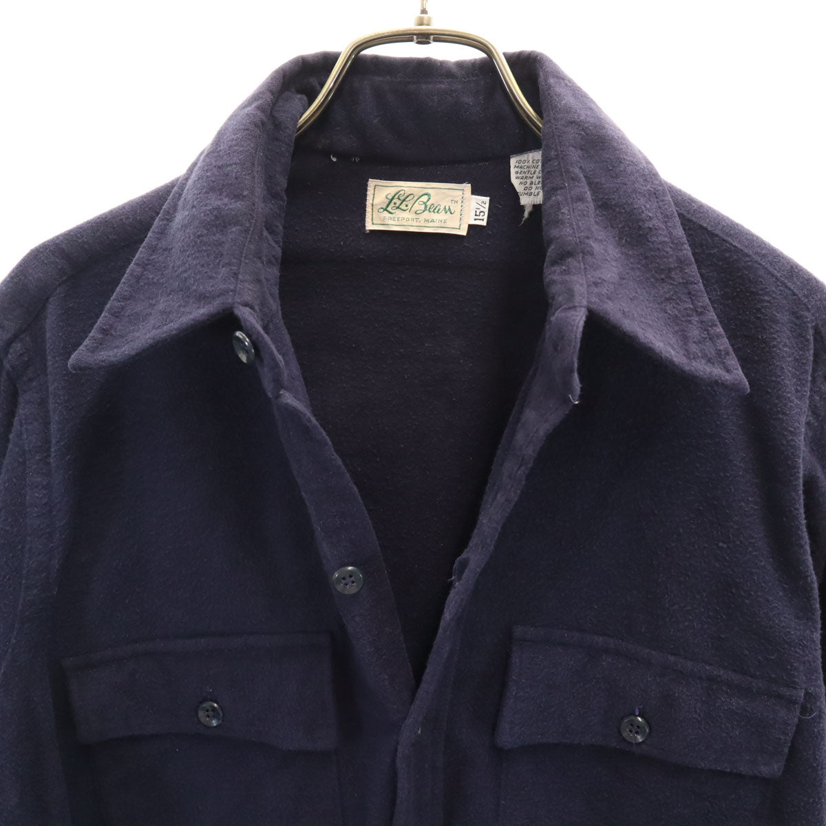 L.L.Bean エルエルビーン 70s ヴィンテージ 筆記体タグ シャモア 長袖 ネルシャツ 15 1/2 ネイビー アウトドア メンズ