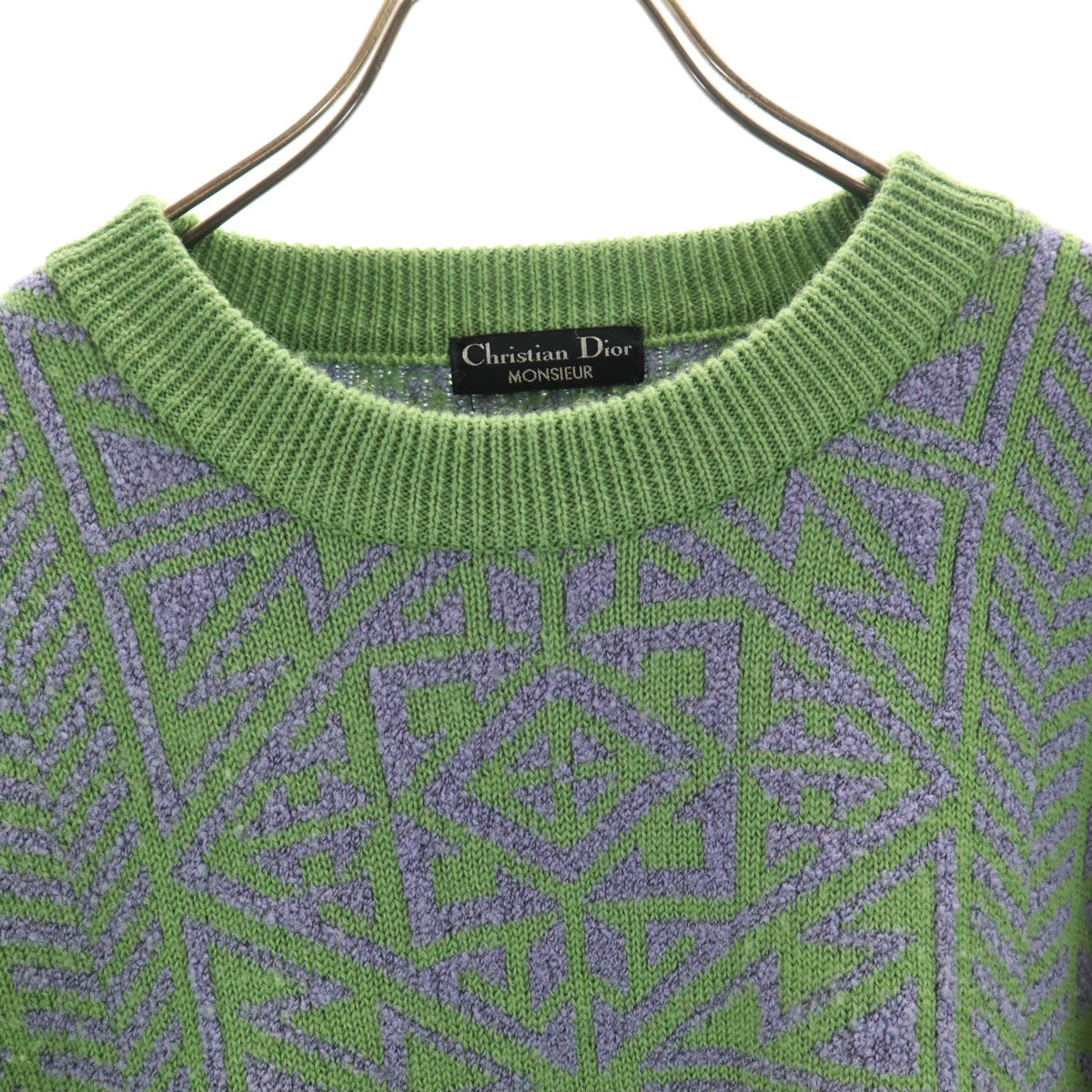 Christian Dior MONSIEUR クリスチャンディオール ムッシュ 90s オールド 総柄 長袖 セーター L 黄緑 ニット メンズ