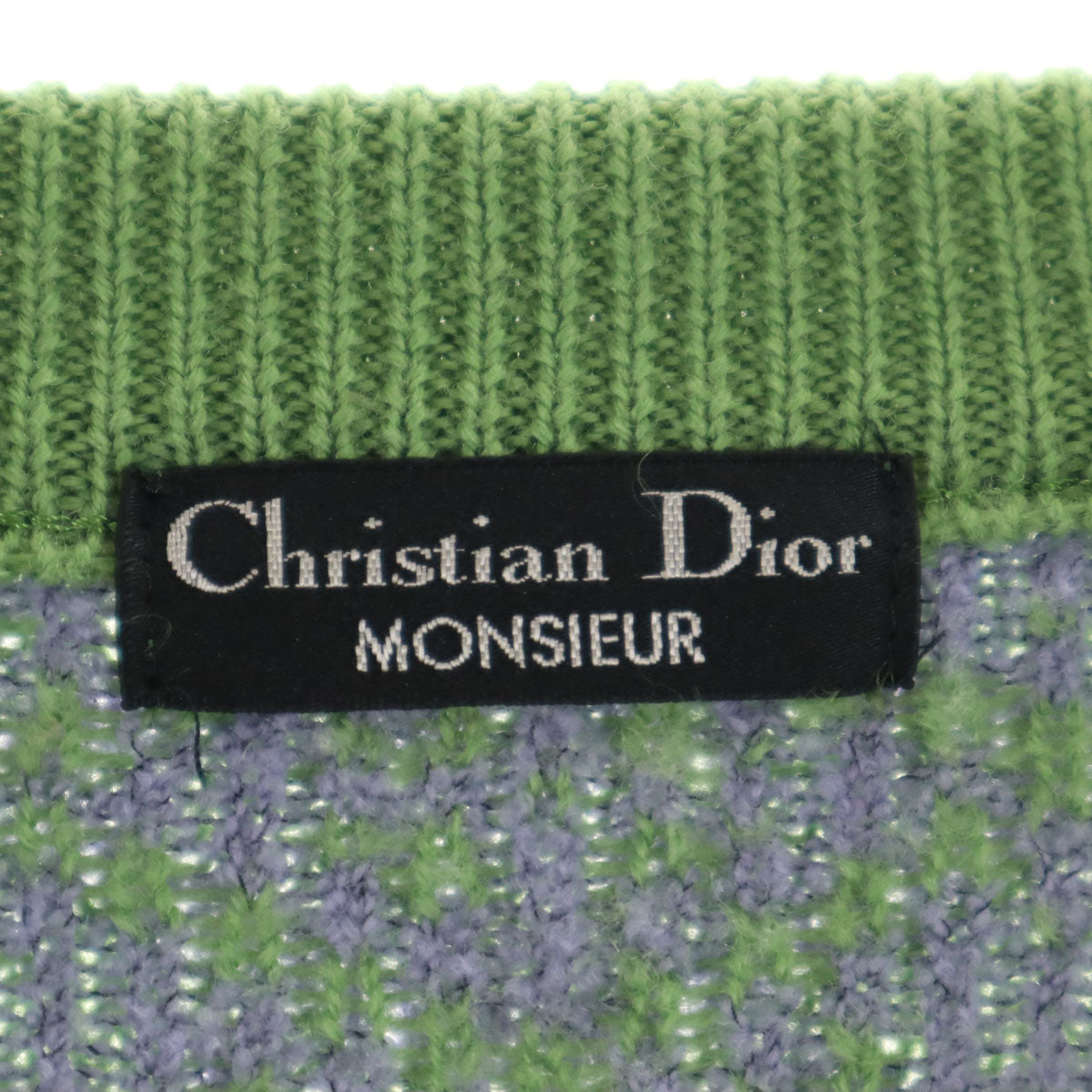 Christian Dior MONSIEUR クリスチャンディオール ムッシュ 90s オールド 総柄 長袖 セーター L 黄緑 ニット メンズ