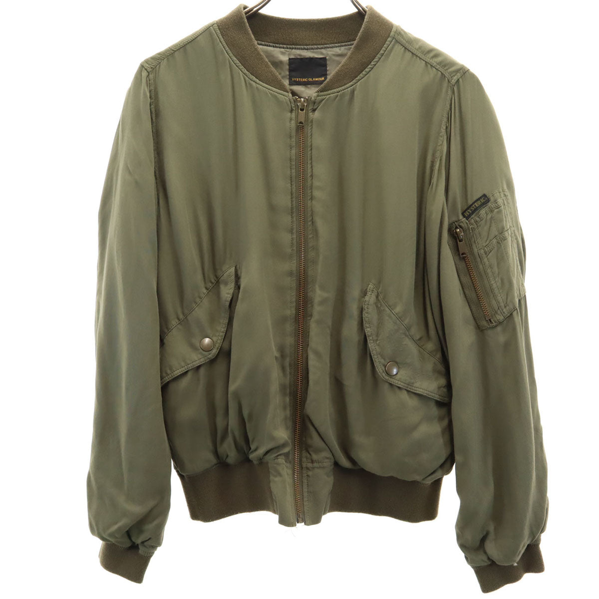 HYSTERIC GLAMOUR ヒステリックグラマー 日本製 レーヨンブレンド MA-1 フライトジャケット free カーキ レディース