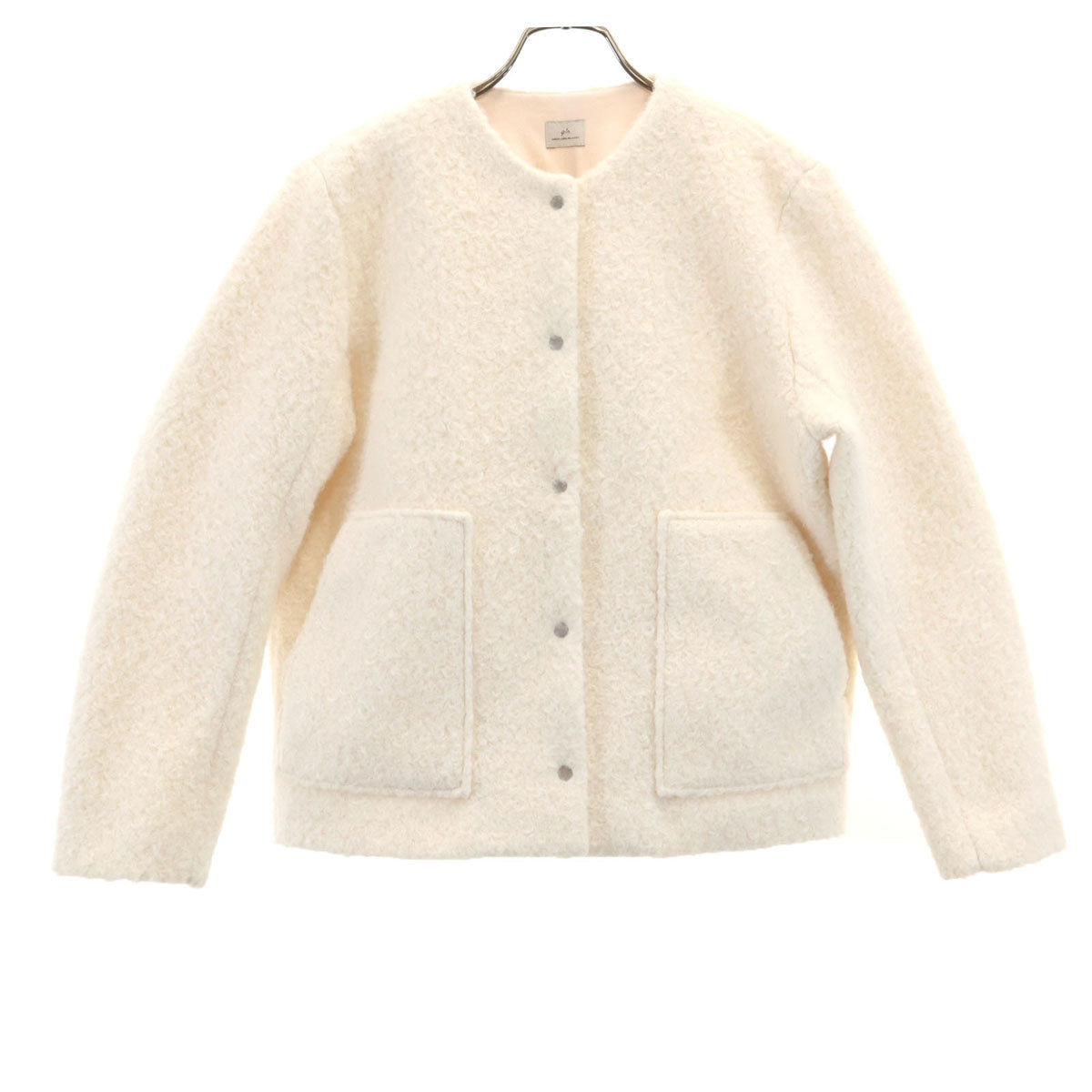green label relaxing グリーンレーベルリラクシング ノーカラー ボア ジャケット アイボリー レディース
