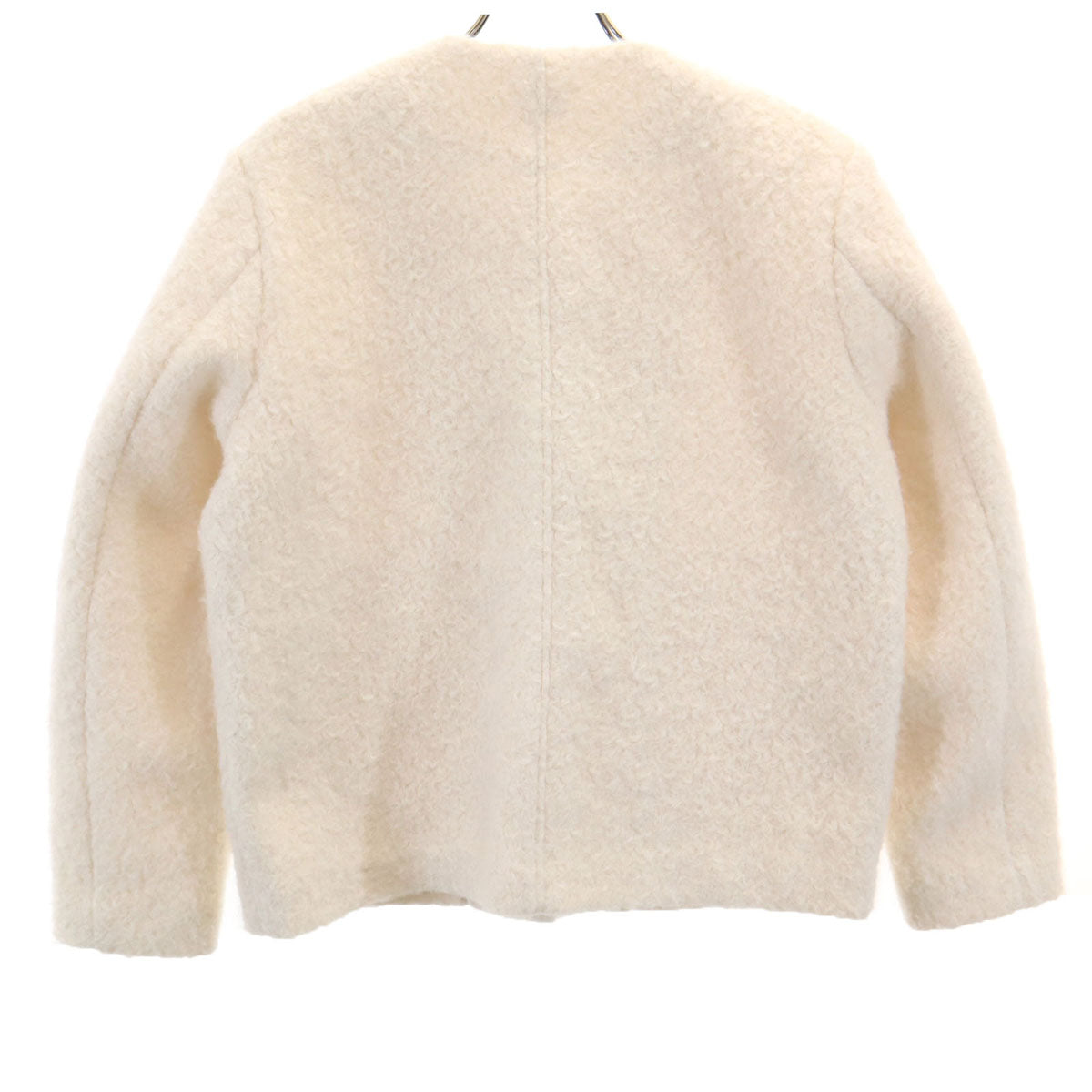 green label relaxing グリーンレーベルリラクシング ノーカラー ボア ジャケット アイボリー レディース