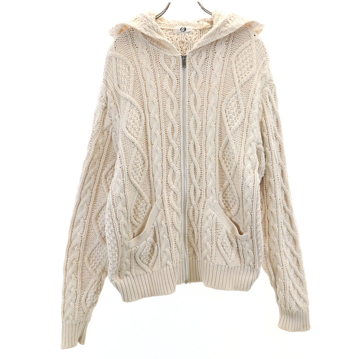 GOODENOUGH グッドイナフ 長袖 アランニット ジップパーカー アイボリー メンズ