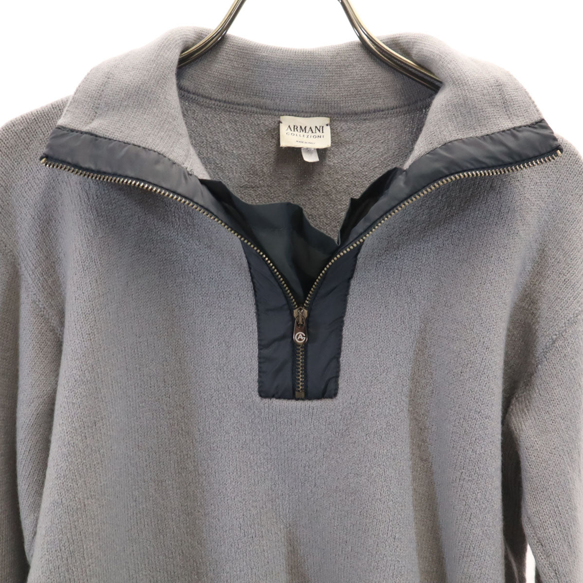 ARMANI COLLEZIONI アルマーニコレッツォーニ イタリア製 長袖 ハーフジップ ニット グレー セーター レディース