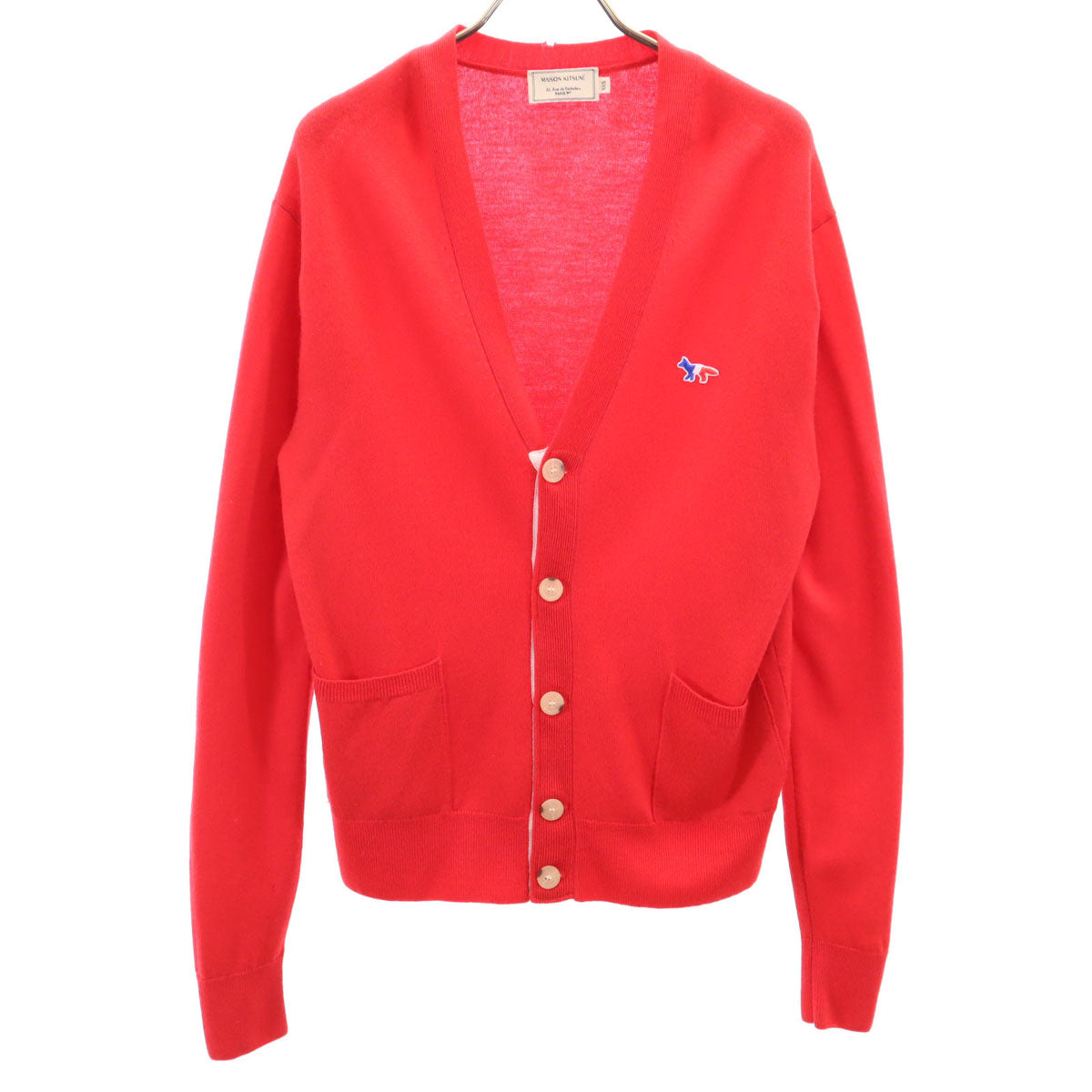 MAISON KITSUNE メゾンキツネ ポルトガル製 長袖 Vネック ニットカーディガン XXS レッド メンズ