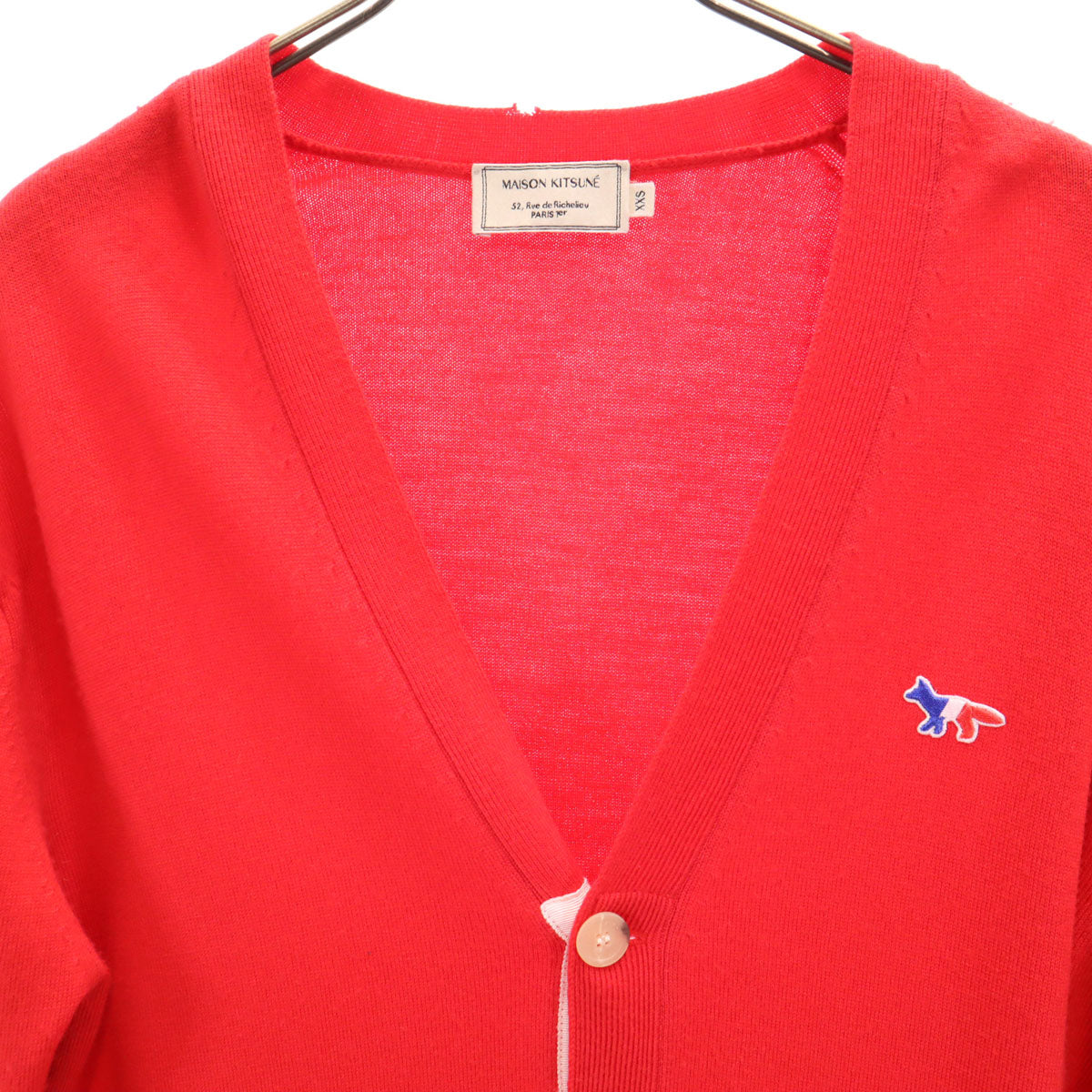 MAISON KITSUNE メゾンキツネ ポルトガル製 長袖 Vネック ニットカーディガン XXS レッド メンズ