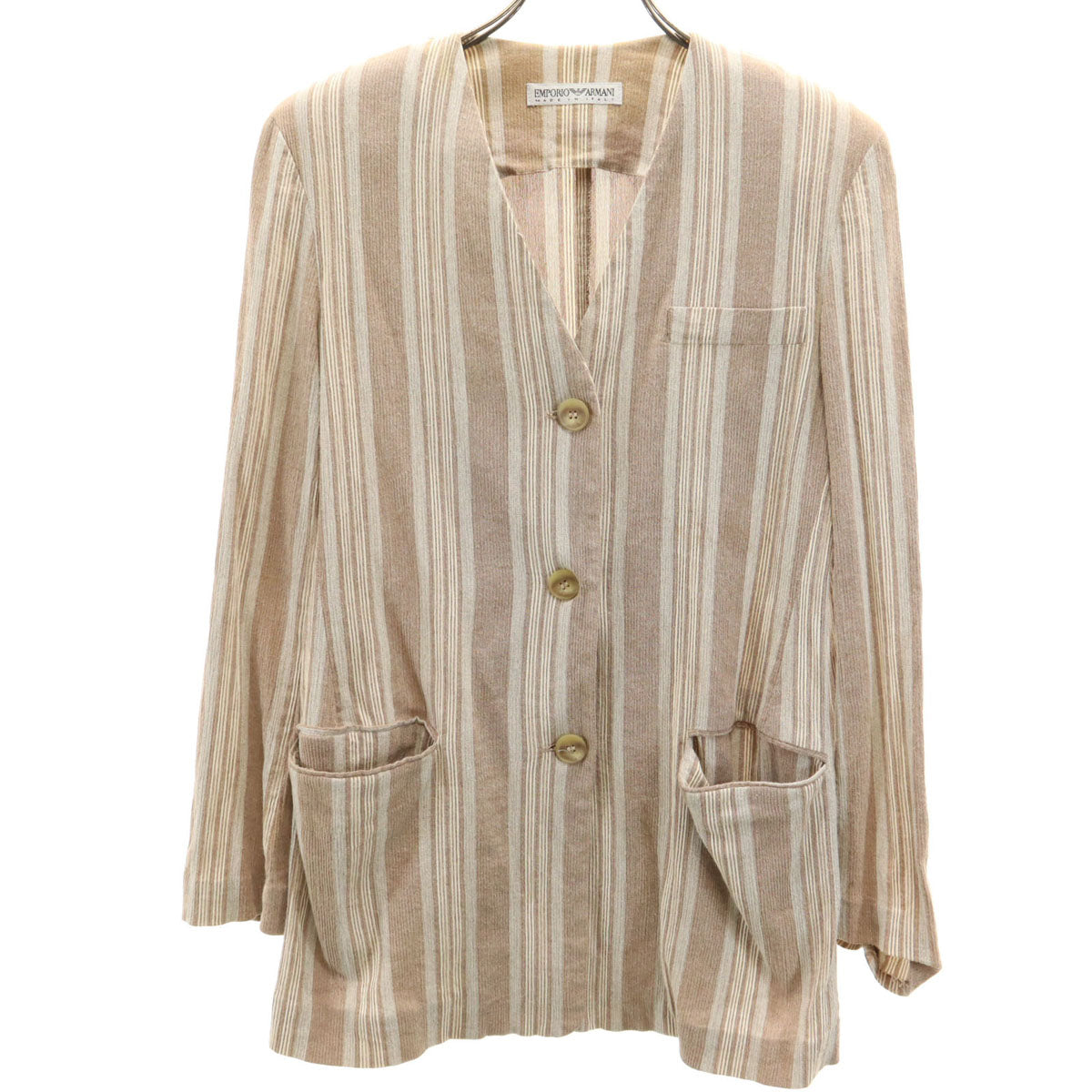 Emporio Armani エンポリオアルマーニ 90s イタリア製 オールド ストライプ柄 コットンジャケット 38 ベージュ レディース