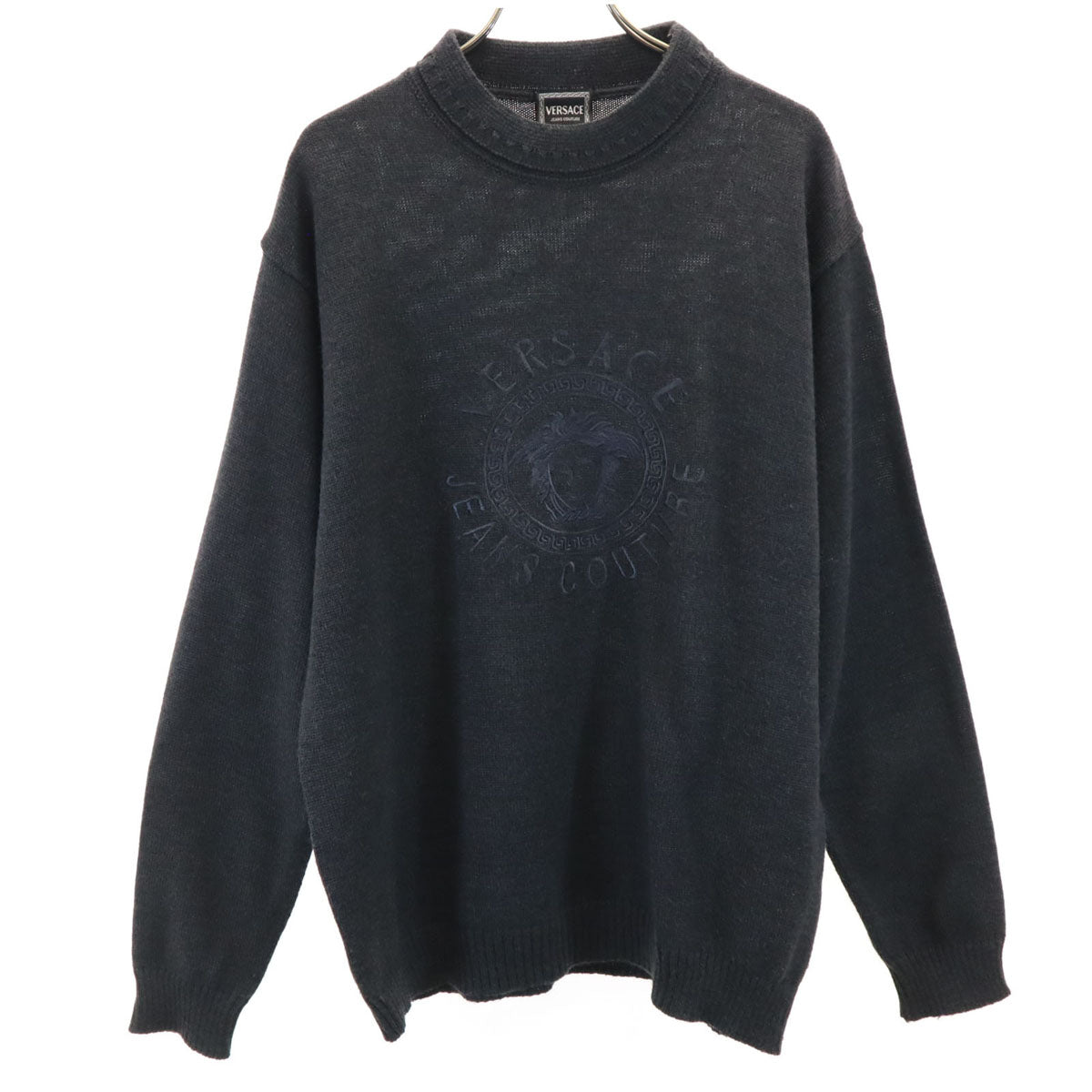 VERSACE JEANS COUTURE ヴェルサーチ ジーンズクチュール 90s オールド 長袖 ニット L チャコールグレー セーター メンズ