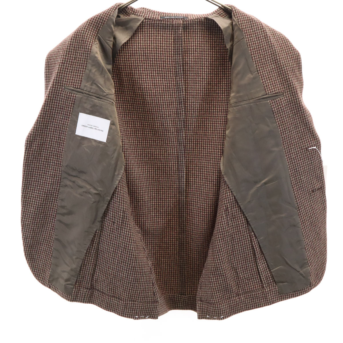 未使用 green label relaxing グリーンレーベルリラクシング UNITED ARROWS ウールブレンド 千鳥格子 ジャケット 44 ブラウン系 メンズ