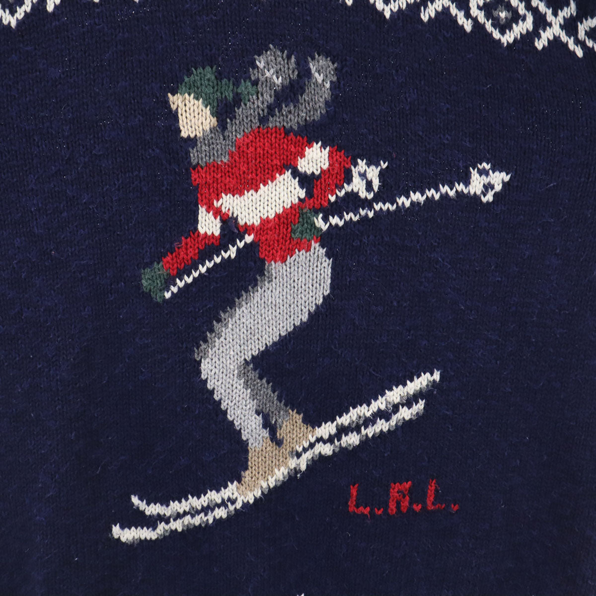 LAUREN RALPH LAUREN ローレンラルフローレン 90s リネンブレンド オールド ノルディック柄 スキー 長袖 セーター L ネイビー ニット レディース